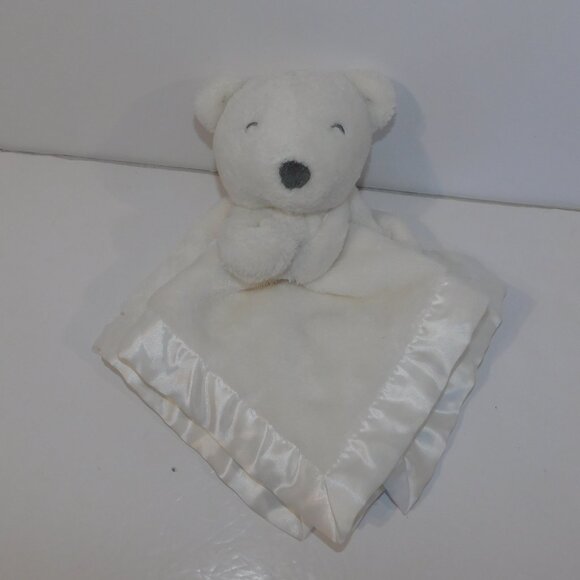 2018 Carters White Polar Bear Plush Security Blanket Satin Trim Baby Lovey Nunu - Picture 5 of 5